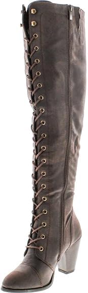 Forever Women's Knee-High Lace-Up Boot Camila-48 Brown Pu 94