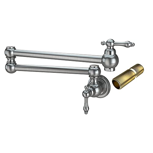 Up To 60% OFF FUZ Pot Filler Wall Mounted Kitchen Sink Faucet Single Hole 2 Handles Stretchable Double Joint Swing Arms Stove Faucet,Brushed Nickel