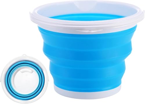 ARSUK Cubo plegable de 10 litros para lavado de coche, fregona, fácil limpieza con asa, plegable, portátil, ahorra espacio, uso en interiores y exteriores (azul)