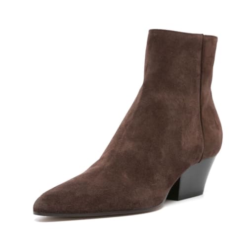 FYS Women Pointed Toe Ankle Boot Stable Chunky Low Heel Short Booties Side Zipper Casual Daily Outdoor Shoes Size 4-16 US