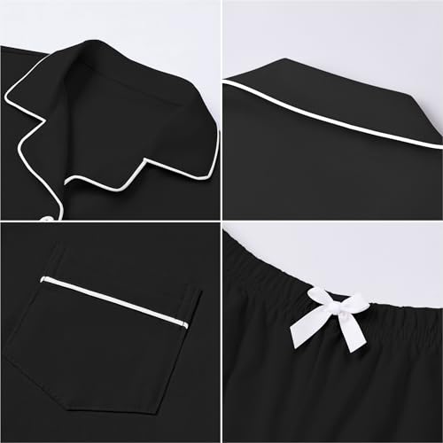 LANKMEI 100% Cotton Womens Short Sleeve Pajama Sets, Black, Large - image 9
