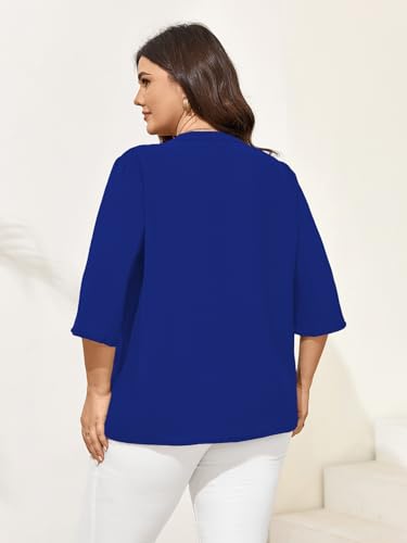 SCOMCHIC Women's Plus Size Blouses 3/4 Sleeve Dressy Tunic Tops Casual Loose V Neck Pleated Shirts4