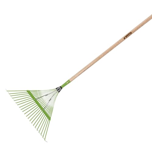 VITO - Râteau à Feuille 157 cm avec Manche en Bois - Balai à Gazon 22 Dents Ramasse Feuilles et Nettoyage du Jardin