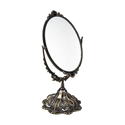 Feyarl Vintage Small Tabletop Mirror Double Side Rotating Retro Metal Makeup Mirror for Vanity Dressing Table Bedroom Cover