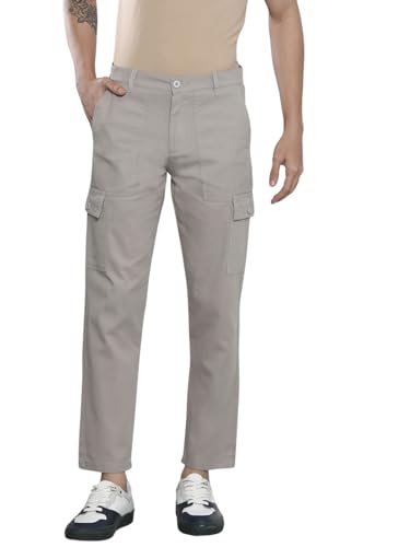 Image of The Indian Garage Co Men Slim Fit Solid Mid-Rise Cargos