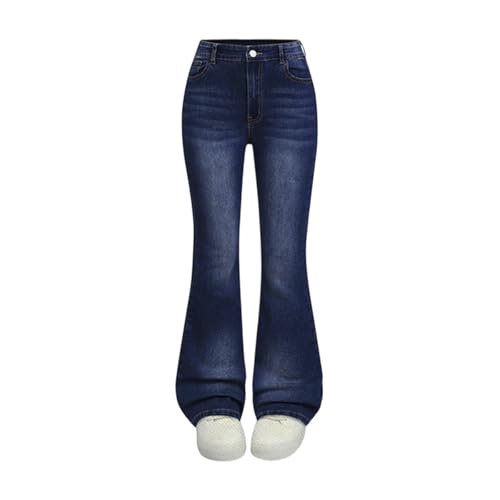 Image of Flared Jeans Girls Flared Trousers Teenager Y2K Retro Bootcut Jeans High Waist Denim Trousers Slim Fit Stretch Soft Jeans Comfortable Casual Trousers with Pockets Elastic Waistband, O dark blue., 150