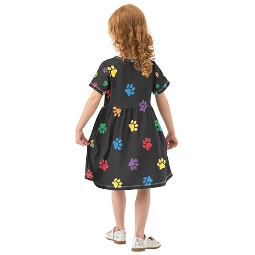 Toddler Girls' Dresses Colorful Dog Paw Cartoon Cute Spring Dress 2t Summer Short Children3