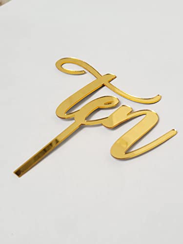 Image of Premium Golden Acrylic Cake Topper - Elegant Number Ten Decoration for 10th Birthday, Anniversary, and Celebrations