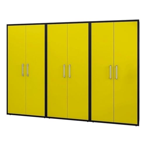 Image of Manhattan Comfort Eiffel 73.43 inch Garage Cabinet with 4 Adjustable Shelves, Ideal Home Storage for Office, Laundry or Utility Room, Set of 3, Yellow