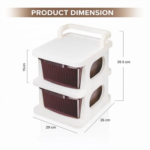 Image of JD FRESH 2 Tier Plastic Storage Drawer Cabinet with Wheels /Plastic Storage Drawer /Multipurpose Chest of Drawer Storage Box for Living Room, Office, and Home /Toys Organizer for Kids Room /Ivory Brown