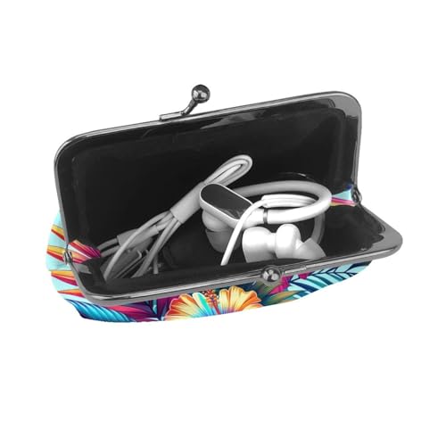 Pu Leather Buckle Coin Purse Hibiscus-Bird-Lush-Palm Girls Kiss-Lock Change Purse Wallets4