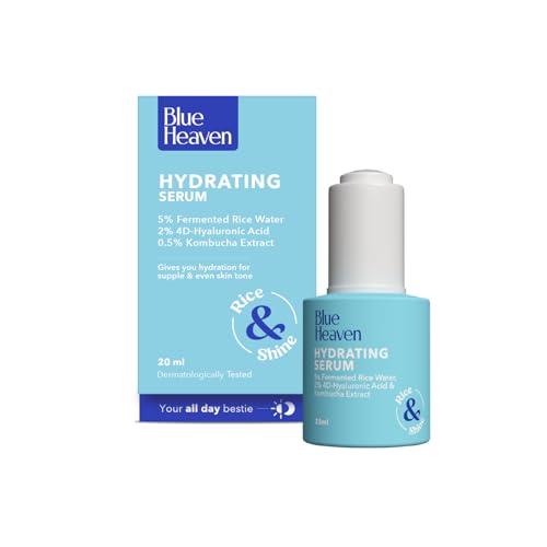 Image of Blue Heaven Hydrating Face Serum for Women infused 5% Fermented Rice Water + 2% 4D Hyaluronic Acid + 0.5% Kombucha Extract | Increase Skin Elasticity | Glowing Skin & Reduces Fine Lines | 20ml