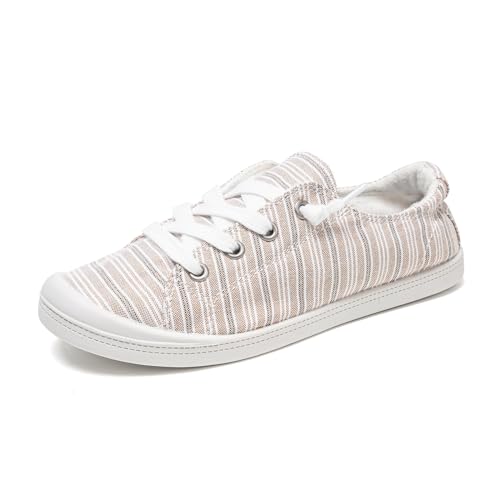Image of FUNKYMONKEY Slip-On Canvas Sneakers for Women, Comfortable Lightweight Lace-Up Flat Casual Tennis Shoes Breathable Walking Shoes for Everyday Wear