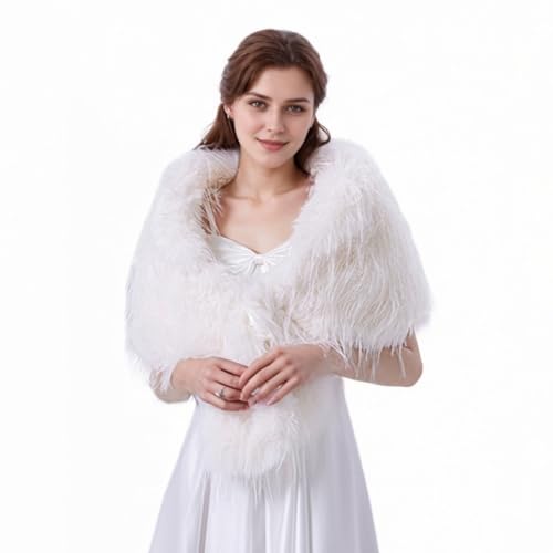 AMTFBY Women's Faux Fur Shawl Wrap Bridal Wedding Fur Scarf Collar Winter Warm Stoles Shrug Evening Party Coat Cape
