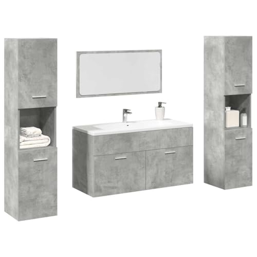 Juroupi Juego Muebles de baño 4 pzas Muebles baño Conjunto Muebles de baño Muebles auxiliares de baño Madera contrachapada Gris hormigón - 3324875