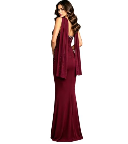 Image of PORRCEY Women's Sexy Rhinestone Lace Sheer Mesh Formal Evening Dress