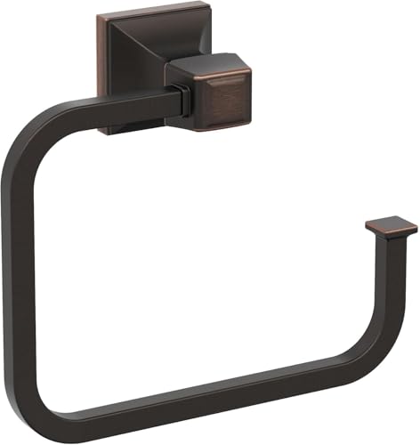 Image of Amerock Mulholland 5-3 /4 inch Oil-Rubbed Bronze Towel Ring | Decorative bathroom hardware in durable Zinc construction; mounting hardware included for easy installation