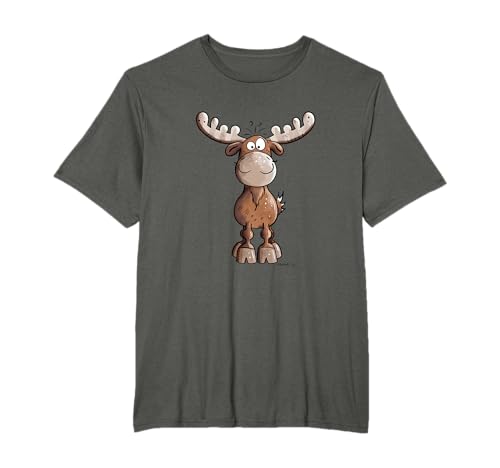 Crazy Elch Cartoon I Hirsch Rentier Tiermotiv Fun T-Shirt