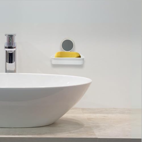 Image of Wall-Mounted Soap Holder with Waterproof Adhesive, Premium ABS Plastic, Removable Drain Tray, White (Pack of 2, Plastic Soap Dish Heavy)