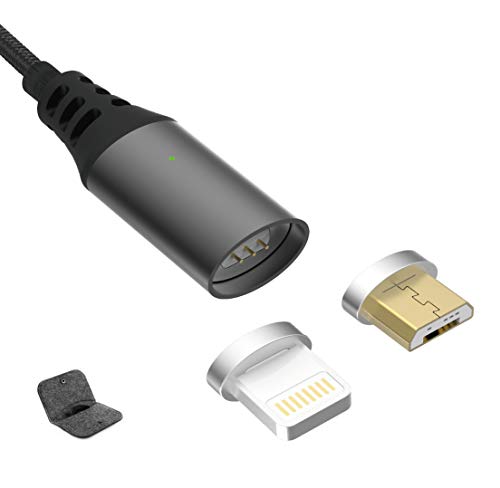 Hitchy Cable USB Cable Magnetique avec La Foudre/Micro USB Adapter, 2-en-1 Cable Micro USB 1m/3.3ft pour Iphone, Samsung Galaxy, Huawei, Nexus, Sony, MacBook, HTC, etc. [Nouvelle Version] Noir Mat