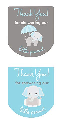 90 Labels Thank You Stickers Baby Shower Favors Gray Elephant (Blue)