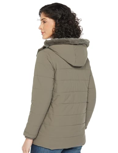Image of Qube By Fort Collins Women's Medium-Length Bomber Jacket with Detachable Hood Stylish Winterwear for All-Day Comfort |Material: Nylon