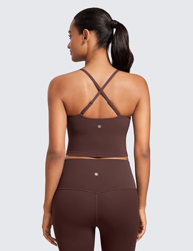 Image of CRZ YOGA Butterluxe Cami Crop Tank Tops | Light Support, Removable Pads, Yoga, Extremely Soft, Square Neck, Spaghetti Straps, Longline Sports Bras for Women
