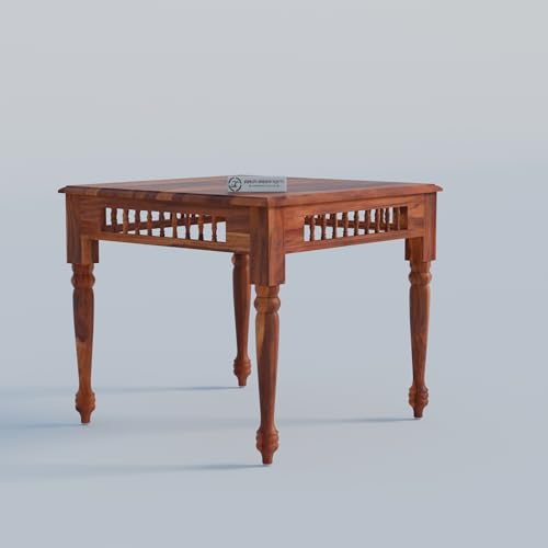 Image of Jangid Handicraft Dining Table 4 Seater | Solid Sheesham Wood Four Seater Dinning Table Set with 3 Cushioned Chairs & 1 Bench | Rectangular Dinner Table for Home, Kitchen & Living Room, Natural Finish