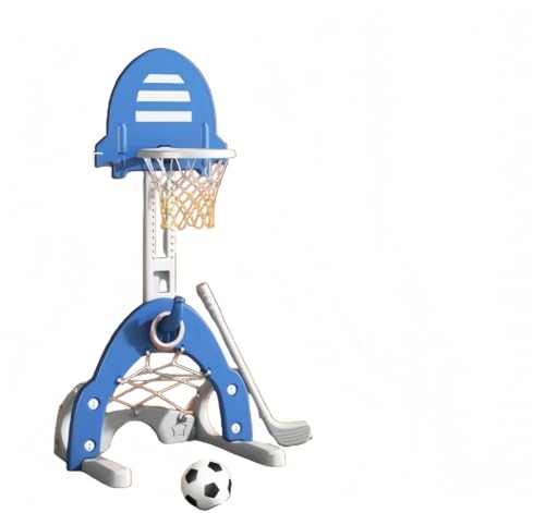 JoyeeLii ミニ 3in1 バスケットゴール 子供用 バスケットボールフープセット ボックス早期教育のおもちゃラック 高さ調節可能 (バスケット サッカー ゴルフ付き) 室内 屋外用 (ブルー)