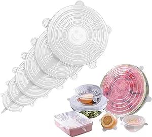 GOOLSKY Silicone Stretch Lids, 6 Pack Reusable Silicone Lids, Durable Food Storage Silicone Covers for Bowl, 6 Sizes to Meet Most Containers to Keep Food Fresh, Microwave Safe - Easy Clean