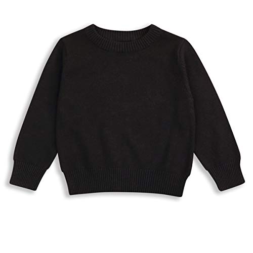 Baby Boys Girl Organic Cotton Sweater Tops Kids Fall Winter Knit Sweater Solid Color Outfit 1-5T (Black, 12-18 Months)