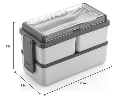 Image of Double Decker 3 Compartment Lunch Box for School & Office, Lunch Box with Cutlery and Lid,Microwave Safe Lunch Boxes | Grey - 1400 ML