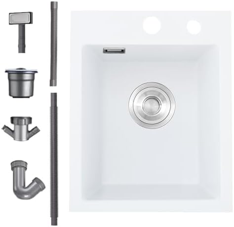 White Kitchen Sink, 40 x 45 cm, Quartz Composite Kitchen, Single ...