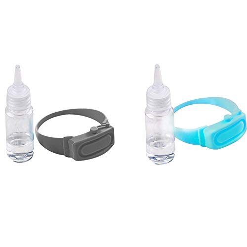 Preisvergleich Produktbild Tragbarer Seifenspender,Kunststoffarmband,Tragbare Auslaufsichere NachfüLlbare SilikonbehäLter, Perfekt FüR Schule, Reisen, Outdoor, Camping (2PCS Black+Blue)