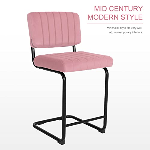Sunseen Counter Height Bar Stools Set Of 2, Velvet Mid-Century Modern Bar Chairs With Cane Backrest, 24 Inch Barstools For Bar, Kitchen Island, Living Room, Pink #TOP3