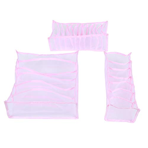 ZLXCAOB 3 unids/set caja de almacenamiento de ropa interior plegable con compartimentos calcetines sujetador organizador cajones divisor (Rosa)