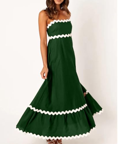 LOAIHA Women Midi Dresses 2024 Spaghetti Straps Sleeveless Smocked Rickrack Trim Boho Flowy Loose A-Line Summer Eyelet Dress4
