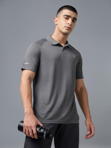 Image of TECHNOSPORT Men's 100% Polyester Slim Fit Self-Design Half Sleeve Polo T-Shirt with Double Cool, SPF50+ Properties for Gym, Workout 7 Regular Use