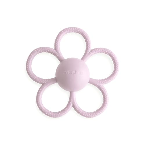 Image of mushie Silicone Baby Daisy Rattle Teether Toy (Soft Lilac)