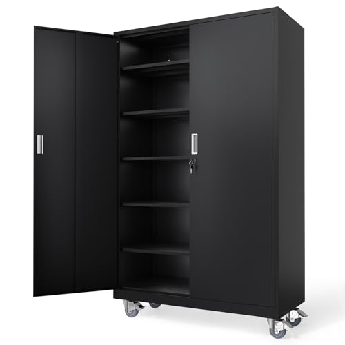 VINGLI Large Metal Storage Cabinet with Wheels