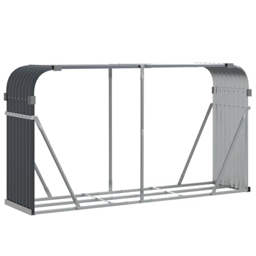 ACAGALA Soporte para leña de chimenea de metal, 180 x 45 x 100 cm, estantería para leña exterior, almacenamiento de leña, acero galvanizado, antracita