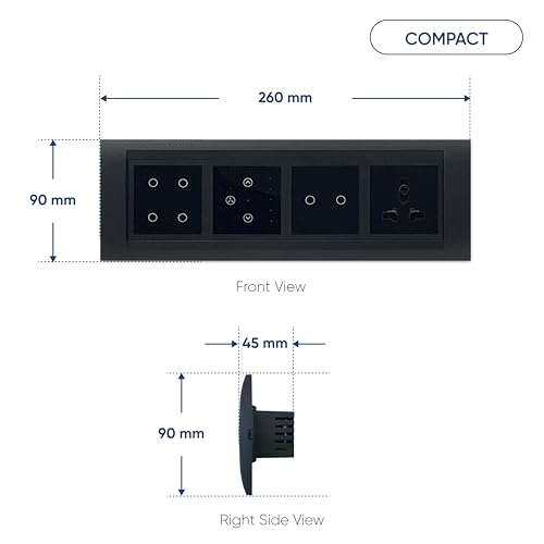 Image of Aziot 8 Module Switch Board Plate | Smart 4 SW, 2 SW, Fan SW & Socket | WiFi & BLE | Google, Alexa & Siri (Black)