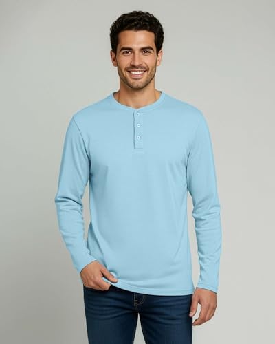 Image of Real Essentials 3 Pack: Mens Casual Long & Short Sleeve Cotton Henley Lightweight Button T-Shirt, Long Sleeve - Set
