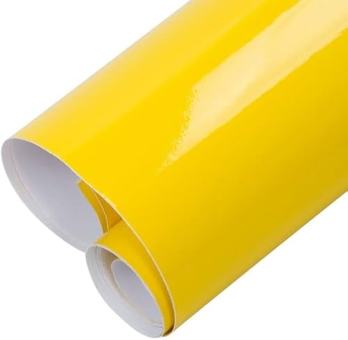 Image of WISDOM Yellow Glossy Wrap Vinyl Car & Bike Wrap Sheet Vinyl Car Wrap Sheet Roll Film Sticker Decal Sticker (24 inchx86 inch)