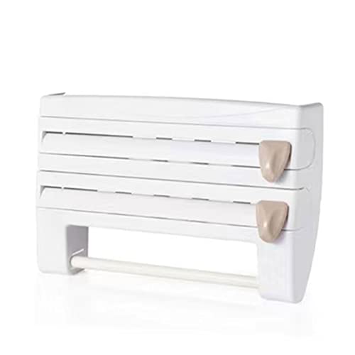 Cortador de Film Transparente para Montaje en Pared, Soporte para Papel de Cocina, dispensador de Papel de Aluminio, Soporte para Botellas de Salsa (Color Caqui) (Blanco)