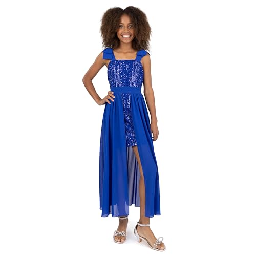 Speechless Girls' Sequin Maxi Party Dress with Chiffon Walk-Through Skirt