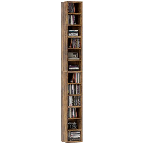 HOMCOM Rangements pour CD et DVD, étagère Colonne de Rangement, Meuble de Rangement avec 12 Compartiments, capacité Max. 204 CD, 21 x 20 x 175 cm, Brun...