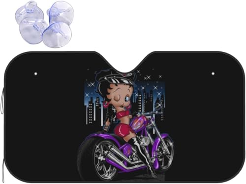 カーサンシェード ベティちゃん ベティブープ (3) アニメ カーフロントカバー 車用サンシェード 日よけ 紫外線対策 展開寸法 130x70cm 吸盤4個付 カーテン 遮光断熱 軽自動車 グッズ キャラクター