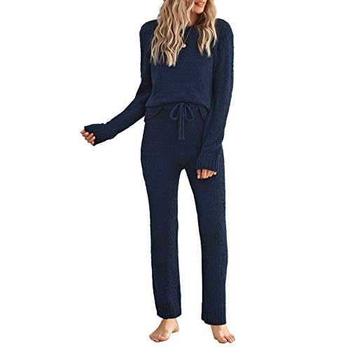 luvamia Women's Fuzzy Fleece Pajama Set - Navy Blue
