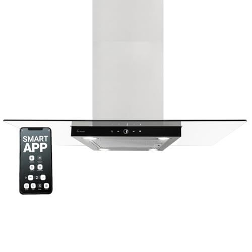 Campana extractora de 90 cm | campana isla | acero inoxidable | cristal negro | WiFi | seguimiento automático | control SensorTouch | MULTI-ISEL-HC